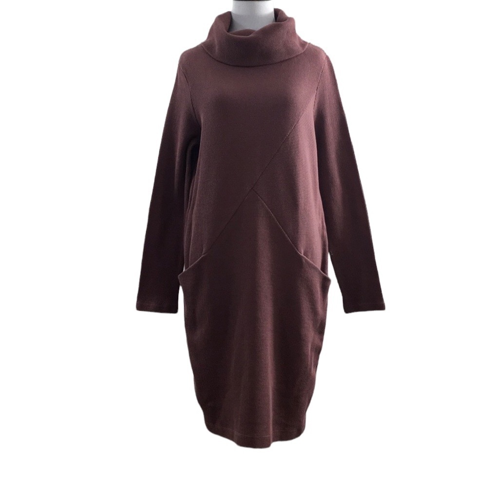 Clara Sun Woo Mauve‎ Pink Ribbed Knit Shift Pocket Sweater Dress Womens Small